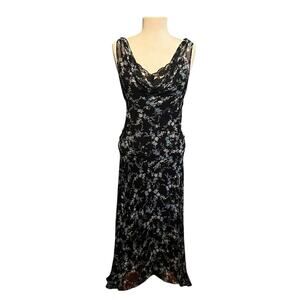 Robbie Bee Vintage 90s Silk Floral Cowl Neck Dress Size 10 NWT